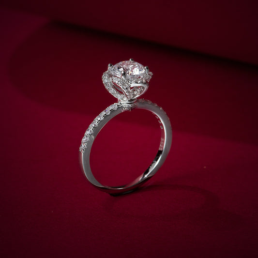 1 Carat 6mm Round Cut High Carbon Diamond Ring – S925 Silver Elegant Everyday & Dating Jewelry