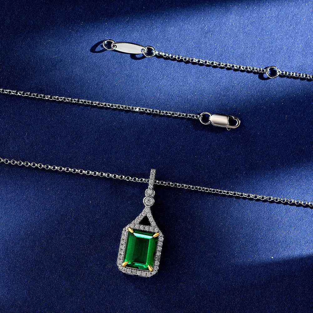 2.7Ct Lab-Grown Emerald 8x10mm Necklace for Women, 40+5cm