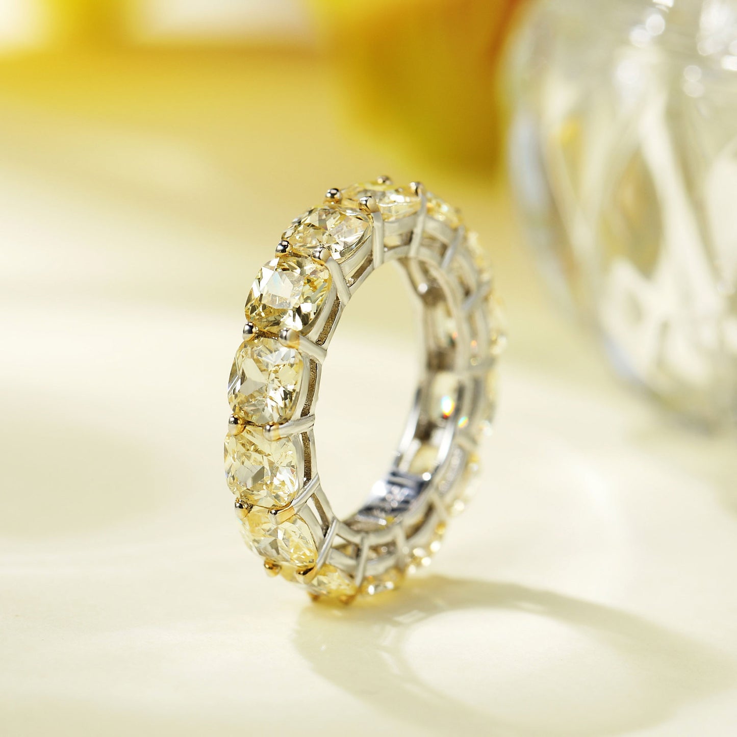0.75 Carat Cushion Yellow Diamond-Inspired Ring – Sterling Silver Modern Chic Style