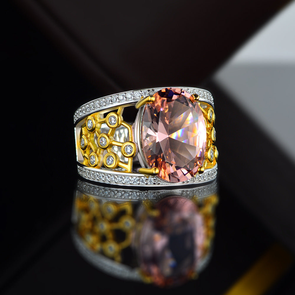 5 Carat Morgan Pink Oval Cut High Carbon Diamond Ring – 10×14mm Dual-Tone Hollow S925 Silver Luxury Ring