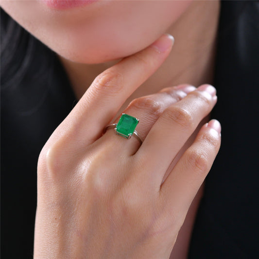 Emerald Green 4CT Radiant Simulated Diamond Ring in Sterling Silver – Ready to Ship