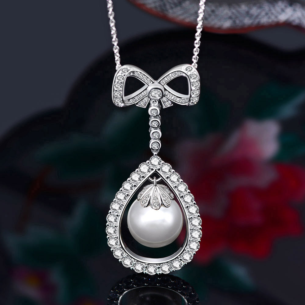 New 14mm Pearl Series Pendant with Full Diamond S925 Silver Collarbone Necklace, 40+5cm