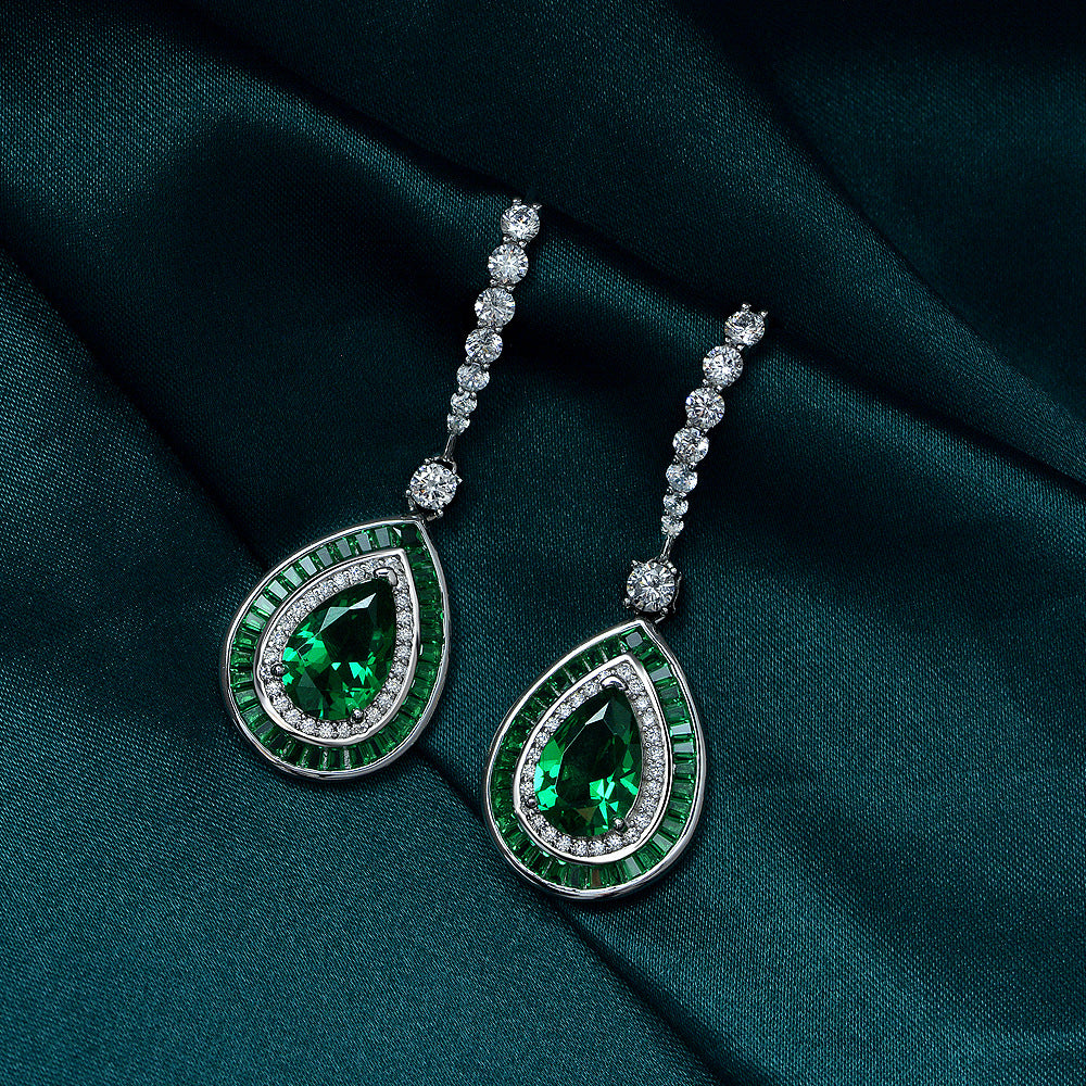 2025 New 3ct Pear-Shaped 8x12mm Emeralds Earrings | Pure Silver Luxurious Ins Style Ear Jewelry for Women