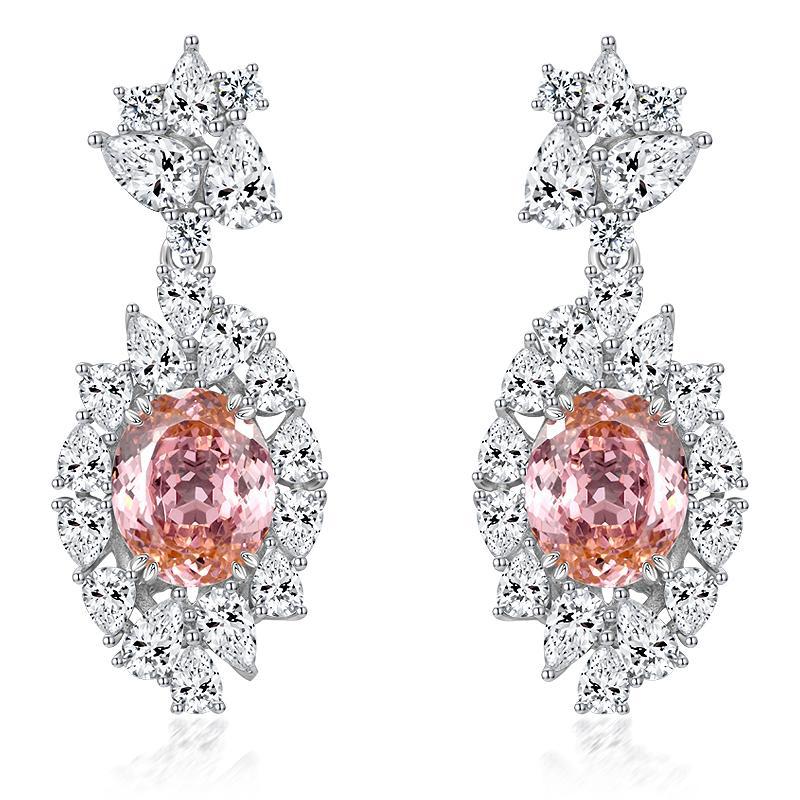 Sterling silver earrings S925 Yellow Oval High-Carbon Diamond Studs - 3.5 Carat