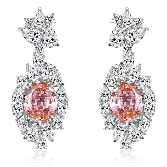 Sterling silver earrings S925 Yellow Oval High-Carbon Diamond Studs - 3.5 Carat