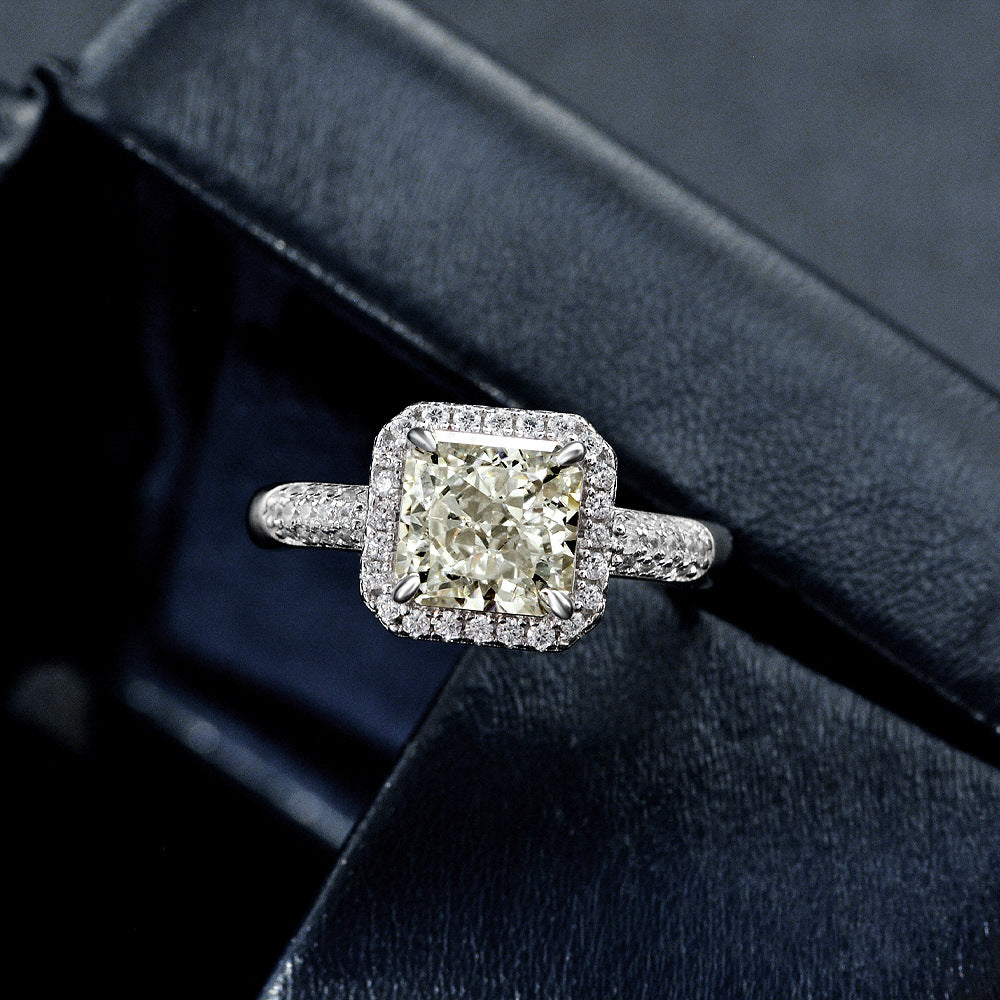 2 Carat White Ice-Flower Cut High Carbon Diamond Open Ring – Sterling Silver Chic Minimalist Style Open Size