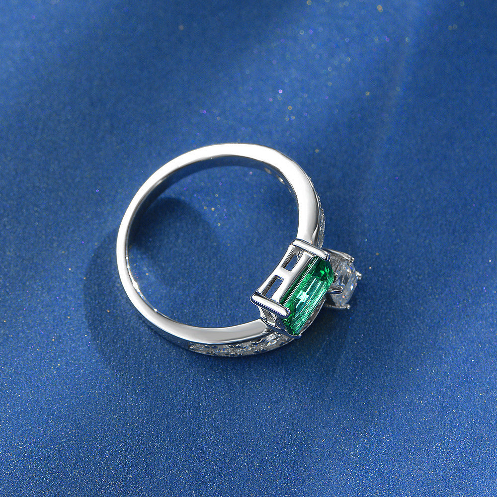 1 Carat Lab Emerald 5×7mm Adjustable Open Ring – High Carbon Diamond Accent, 2025 European Trend Style