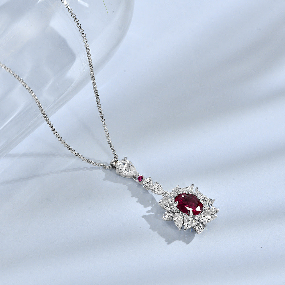 2025 New 2Ct Oval 7x9mm Lab-Grown Ruby/Sapphire S925 Silver Pendant Necklace