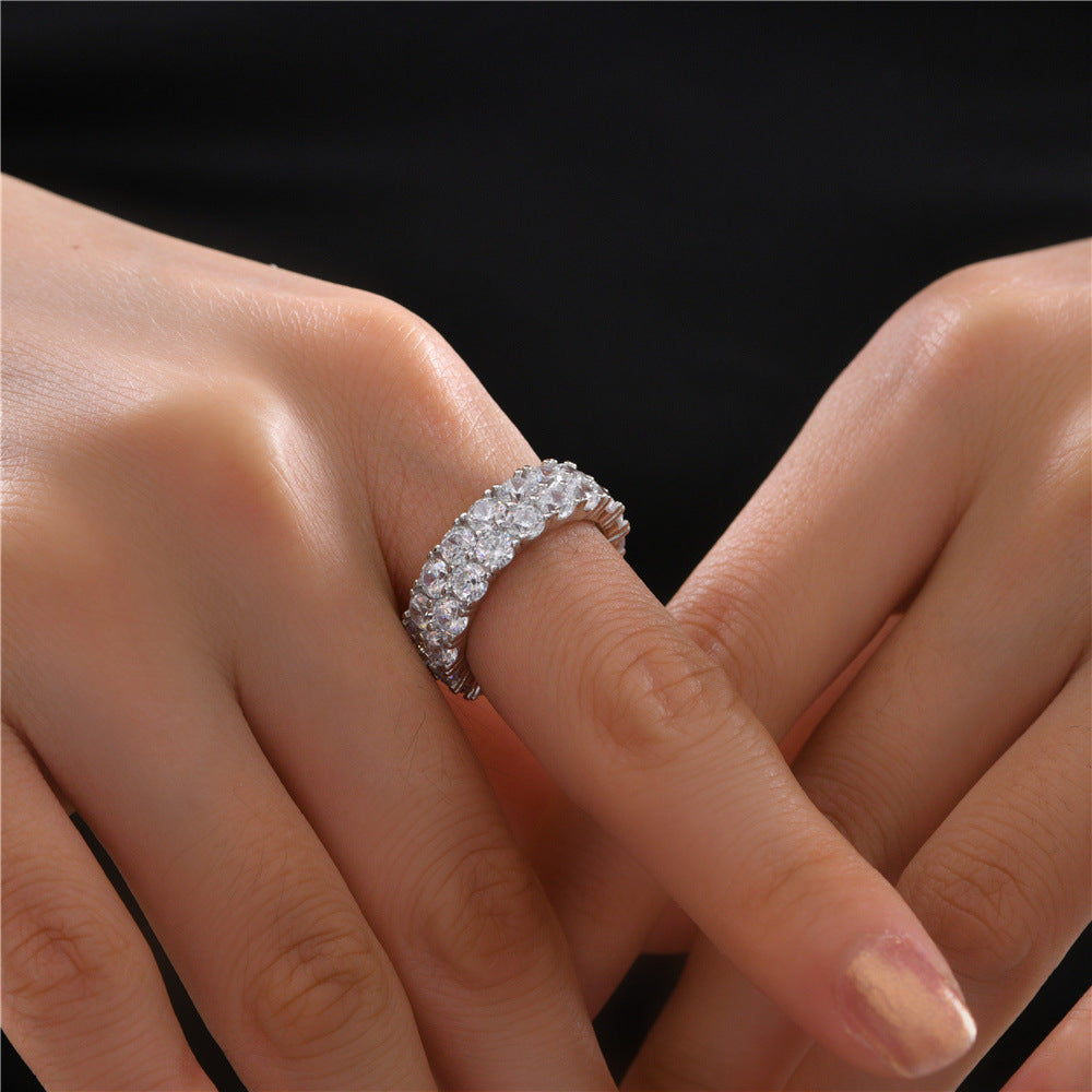 3.5mm Round White High-Carbon Diamond 0.2Ct Double Row Full Diamond Ring Size 5-9