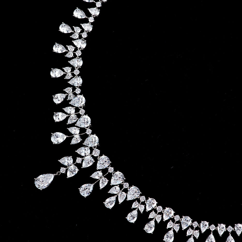 2Ct White Teardrop 7x11mm High-Carbon Diamond 925 Silver Necklace