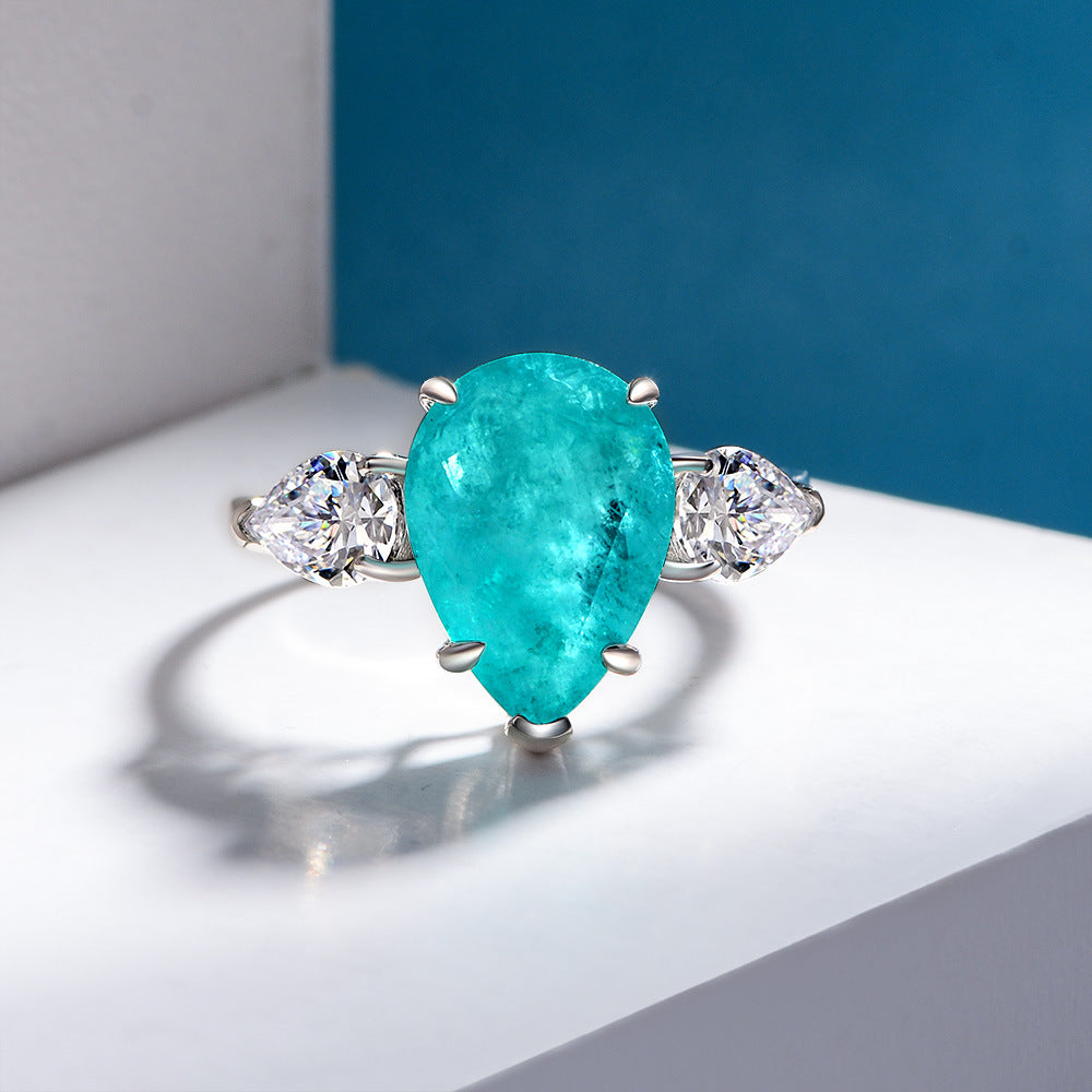 Sterling silver Ring Teardrop Synthetic Paraiba 6 carats