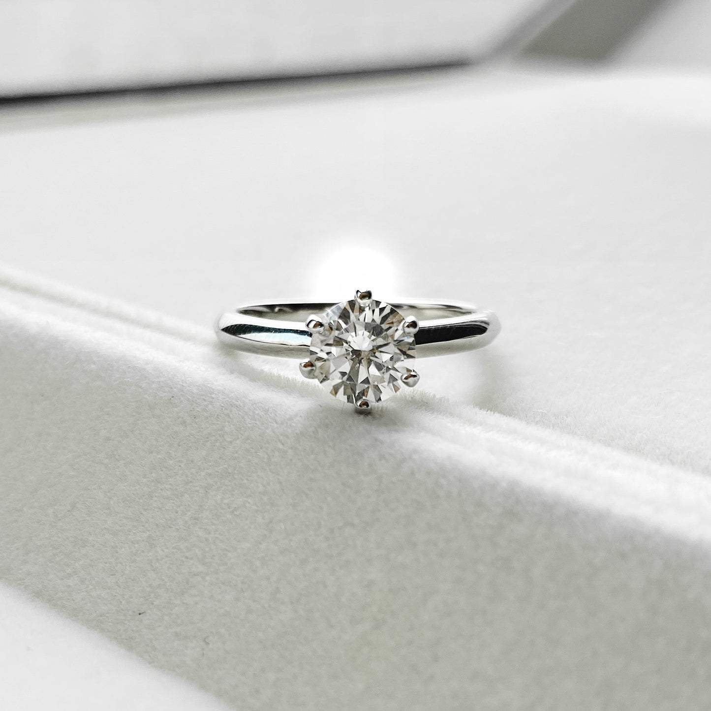 1 Carat White G Round Cut High Carbon Diamond Ring – 6.5mm Sterling Silver Elegant Women’s Design