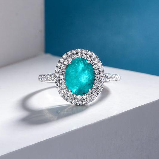 3 Carat Paraiba Blue Simulated Gem Ring – Sterling Silver Luxury Oval Design