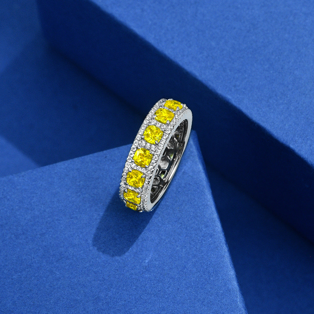 0.25 Carat Canary Yellow Cushion Cut Ring – Sterling Silver 3.5×3.5mm High Carbon Diamond Design