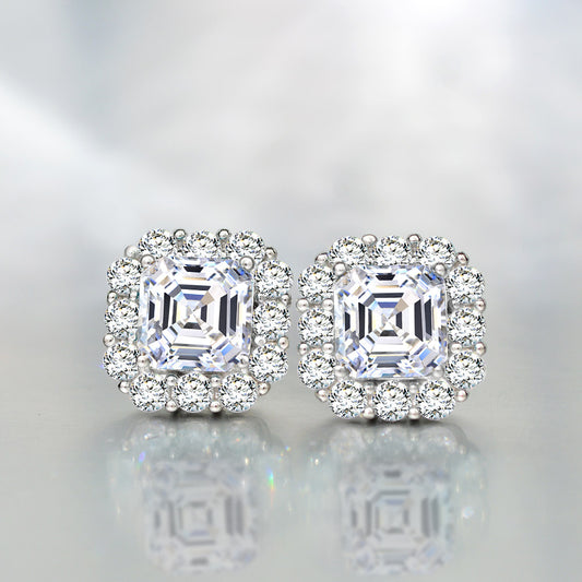 Sterling silver earrings S925 Vintage Square Stud Earrings - Versatile 2 Carat Diamond Elegance