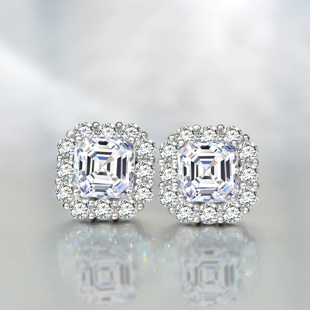 Sterling silver earrings S925 Vintage Square Stud Earrings - Versatile 2 Carat Diamond Elegance