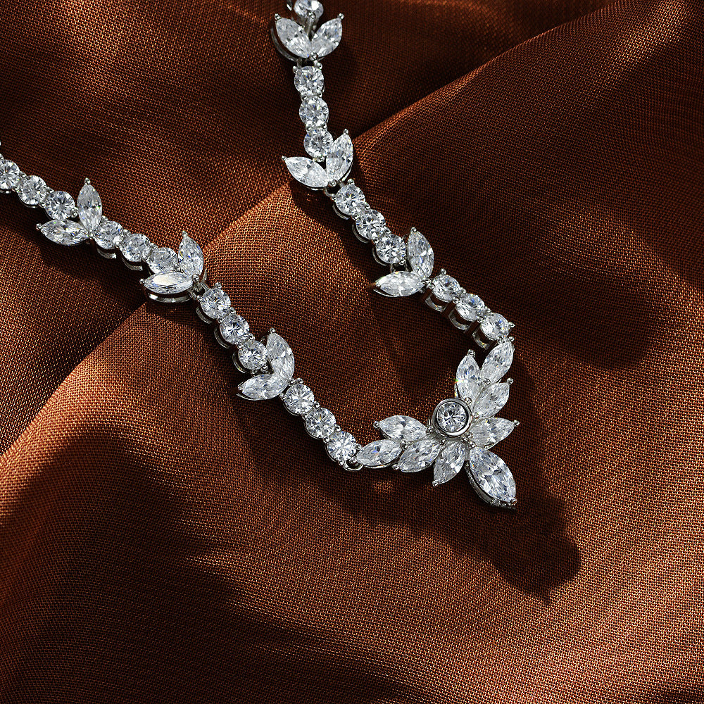 New 0.5Ct White Marquise 4x8mm S925 Silver Collarbone Necklace, 43+3cm