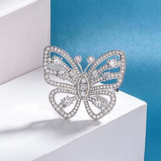 0.25 Carat Round Cut Butterfly-Inspired Pavé Ring – Sterling Silver Luxury Street Style