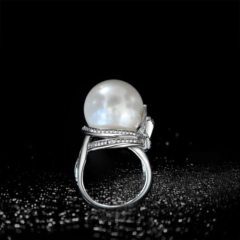 16mm Pearl High Carbon Diamond Ring – Sterling Silver 2025 Collection, European Elegant Women’s Jewelry