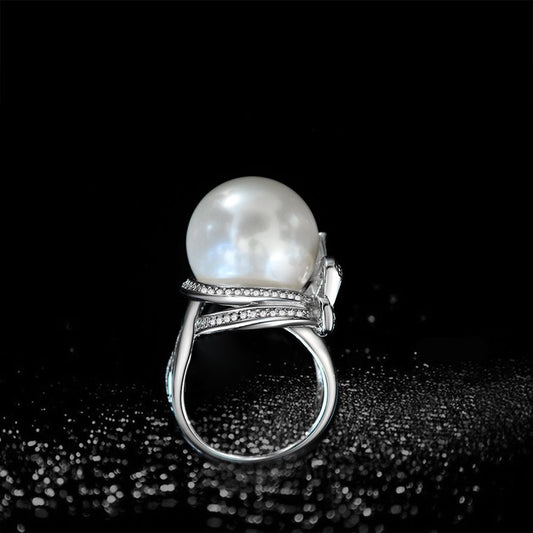 16mm Pearl High Carbon Diamond Ring – Sterling Silver 2025 Collection, European Elegant Women’s Jewelry