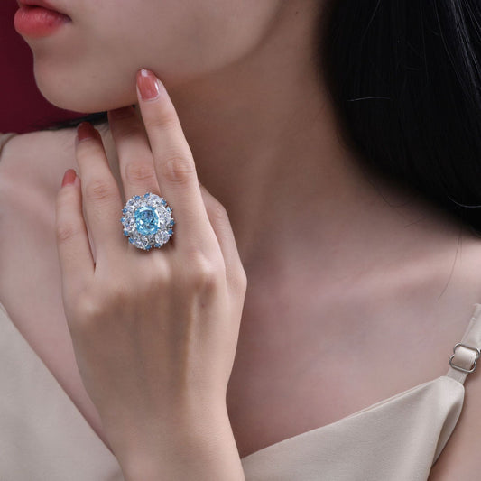 4 Carat 10×12mm Aqua Blue Oval High Carbon Diamond Ring – Sterling Silver Boutique Luxury Women’s Jewelry