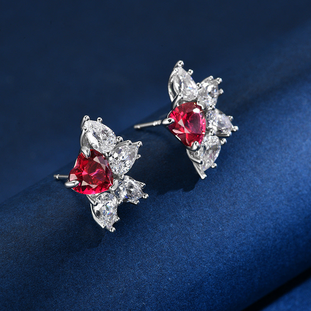 925 Silver Earrings Sterling stud ruby gemstone