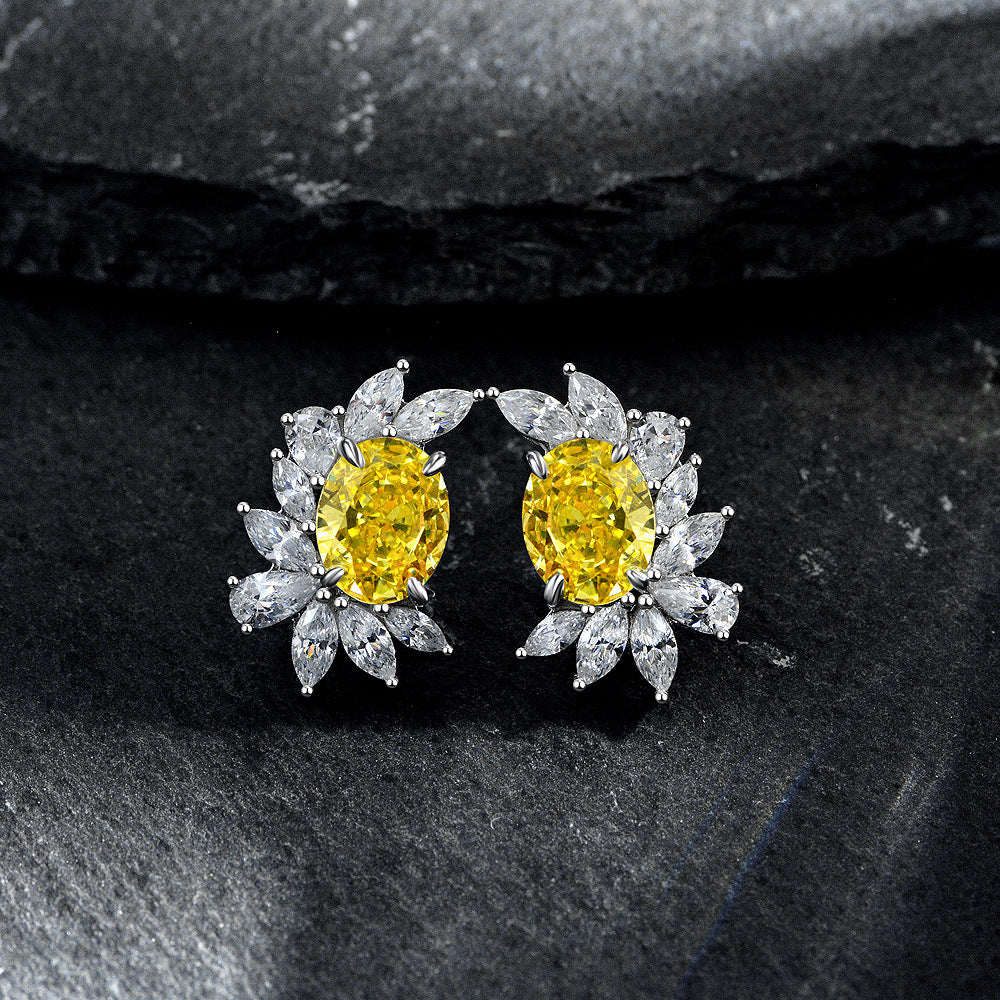 2025 New S925 Silver stud earrings oval cut