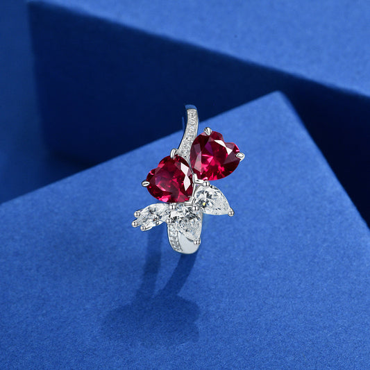 1 Carat Heart-Shaped Lab Ruby Ring in Silver – 7×7mm Statement Piece, Trendy Oriental Style