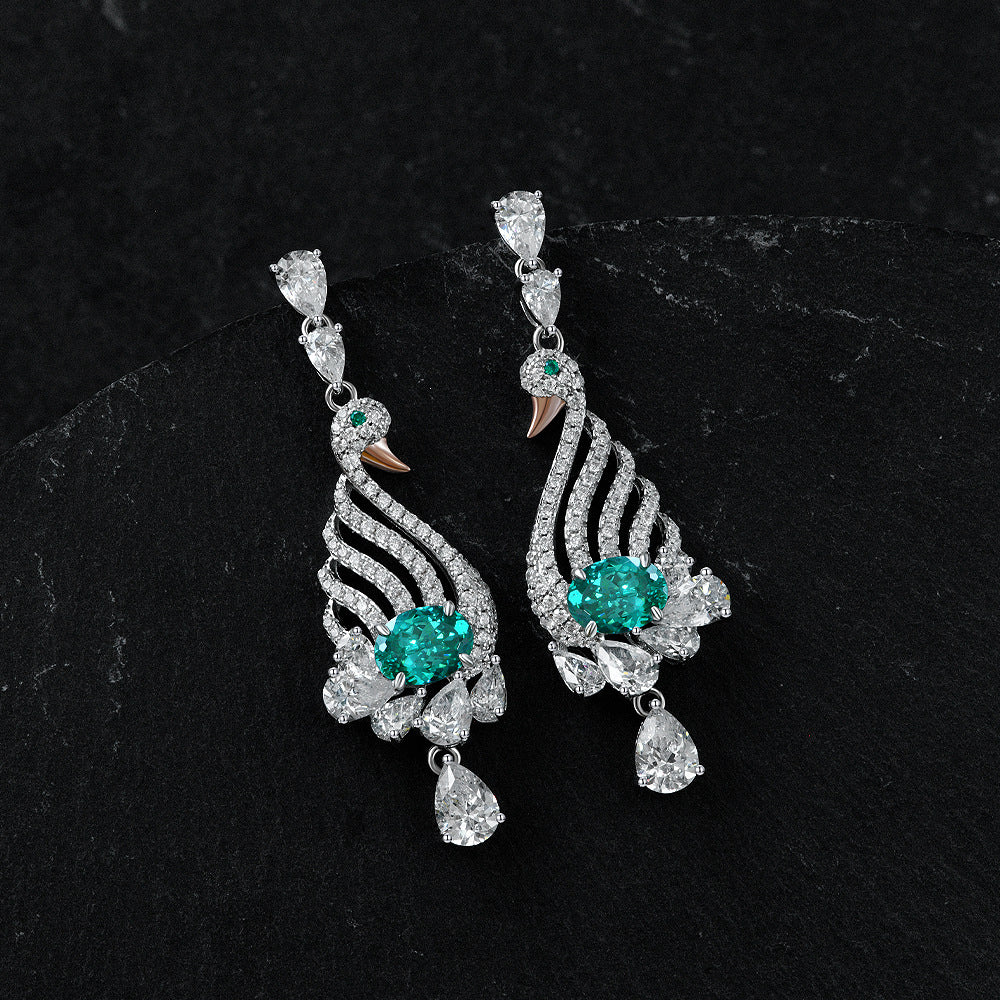 S925 Sterling Silver Earrings Birds Oval cut