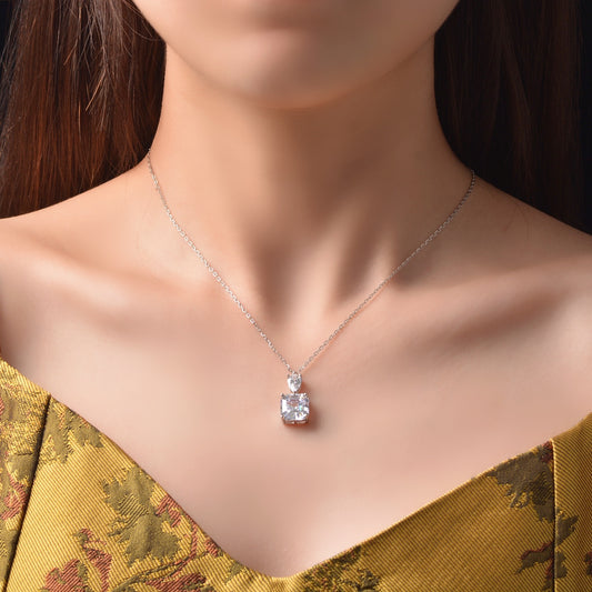 New 8Ct 10x10mm High-Carbon Diamond 925 Silver Pendant Necklace, 40+5cm
