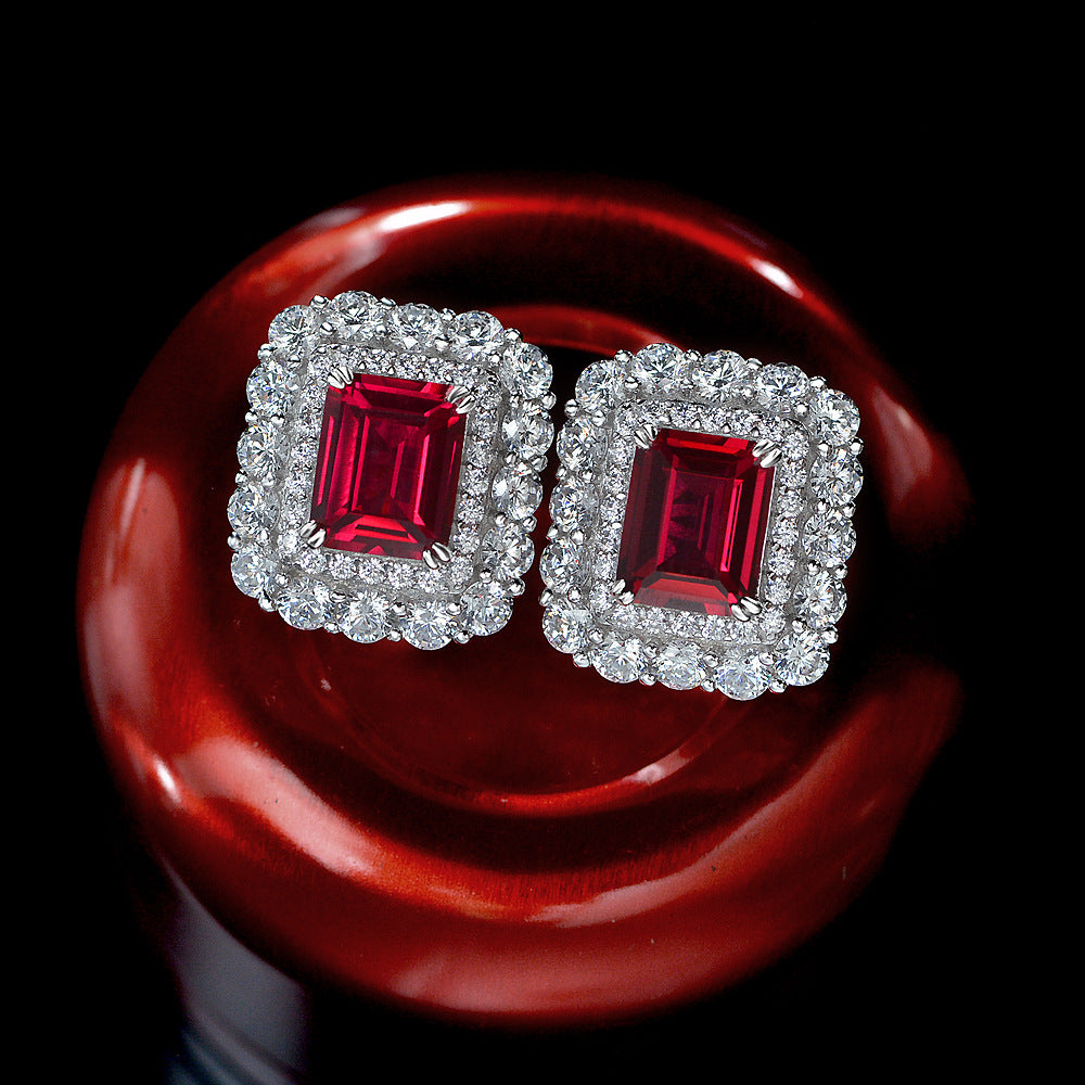 2025 New S925 Sterling Silver Stud ruby emerald