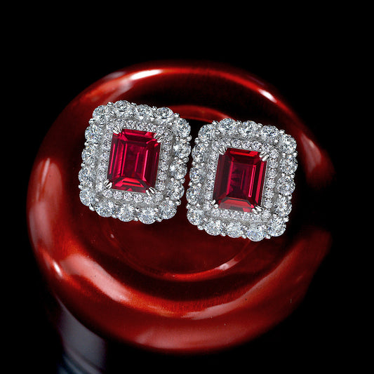 2025 New S925 Sterling Silver Stud ruby emerald