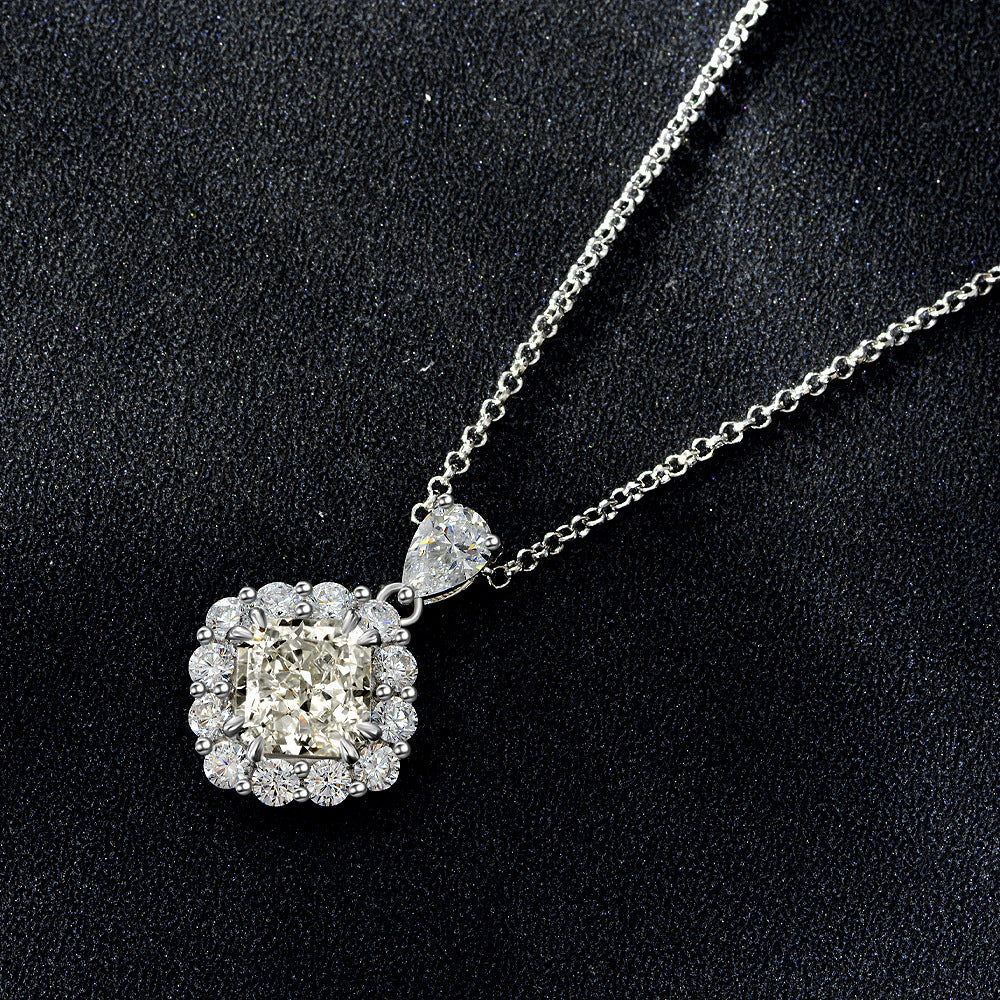 2Ct Square Cut Red 7x7mm 925 Sterling Silver Necklace, 40+5cm