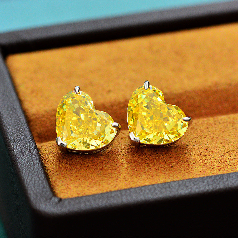 2025 New European & American Style 925 Silver 5-Carat Heart Shape 10x12mm High Carbon Diamond Stud Earrings | Frosted Cut