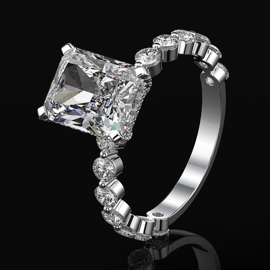 4 Carat Emerald Cut High Carbon Diamond Ring – 8×10mm Full Pavé INS Fashion Luxury Women’s Ring