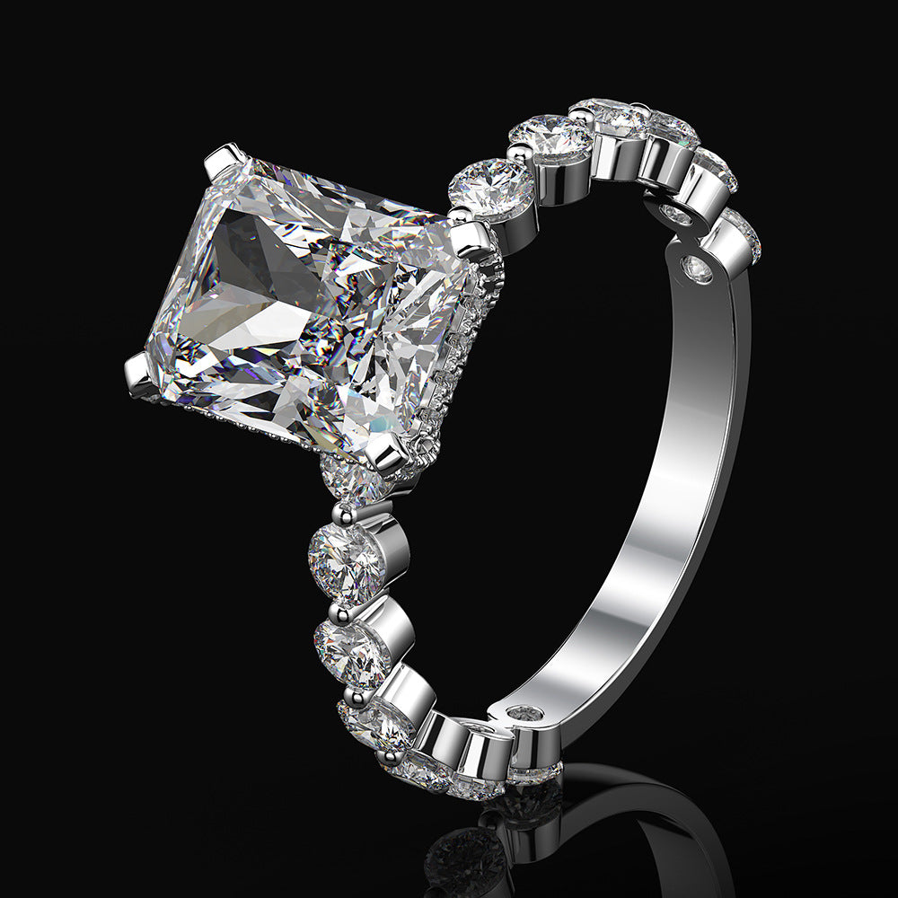 4 Carat Emerald Cut High Carbon Diamond Ring – 8×10mm Full Pavé INS Fashion Luxury Women’s Ring