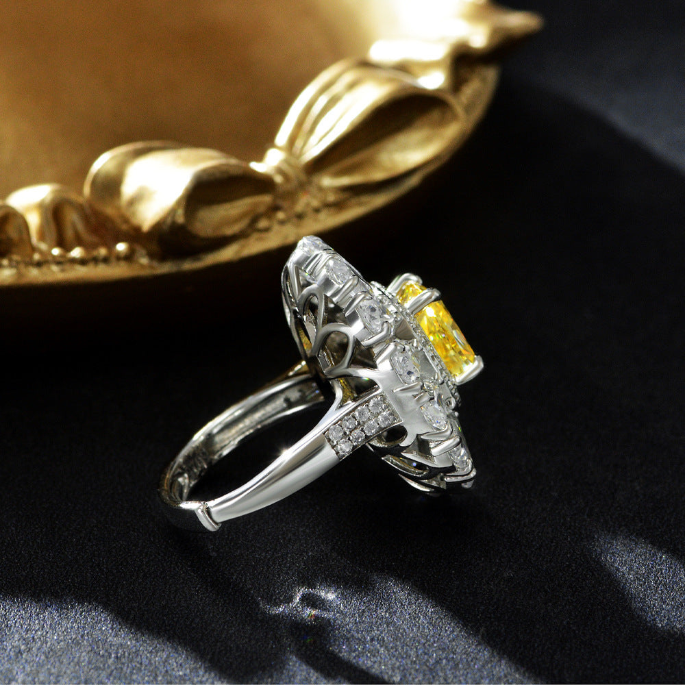 3 Carat 8×9mm Ice-Flower Cut Canary Yellow Cushion Ring – S925 Silver European Style Women’s Jewelry