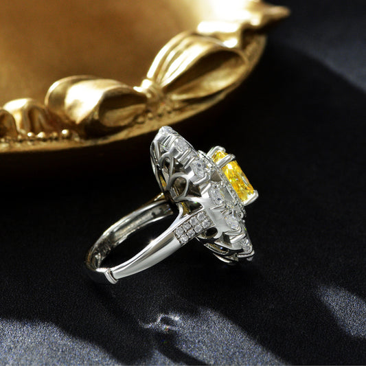 3 Carat 8×9mm Ice-Flower Cut Canary Yellow Cushion Ring – S925 Silver European Style Women’s Jewelry