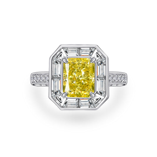 4Ct Rectangle 8x10mm Golden High-Carbon Diamond S925 Silver Fashion Ring