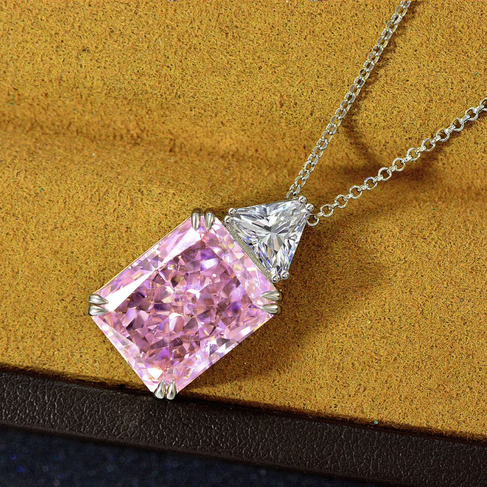 15Ct Rectangular 13x16mm Ice-Cut Pink/Yellow Pendant 925 Silver Necklace, 40+5cm