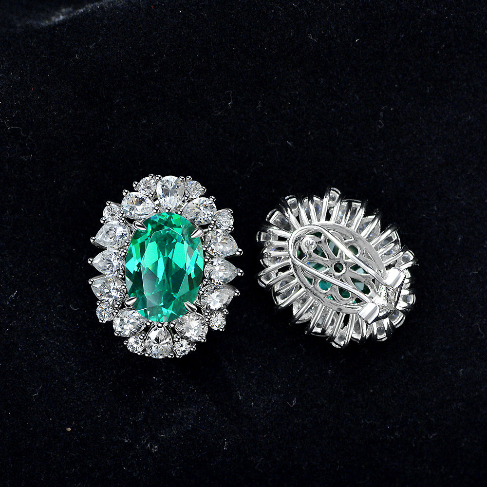 7ct Oval Paraiba-Inspired Green 10x14mm Earrings | European & American Luxury High-End Ear Jewelry for Women
