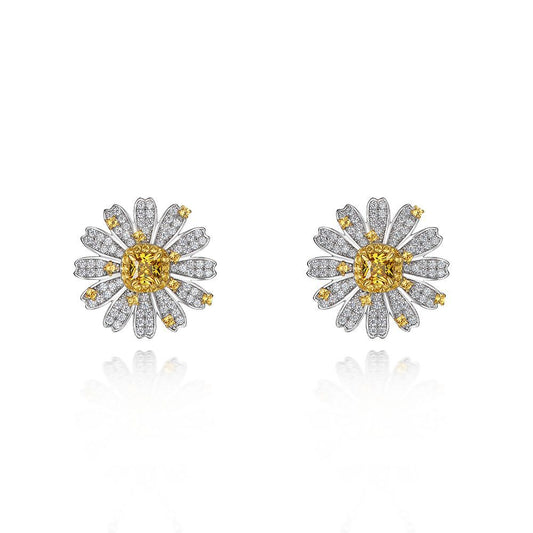 Best-Selling 925 Sterling Silver Full Diamond Setting 0.5ct Cushion 4x4mm Yellow Floral Stud Earrings | Fashion Women's Jewelry
