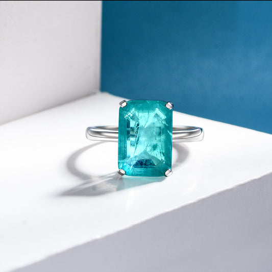 7 Carat Emerald-Cut Lab Paraiba Gem Ring – 10×14mm Elegant Minimalist Women’s Jewelry