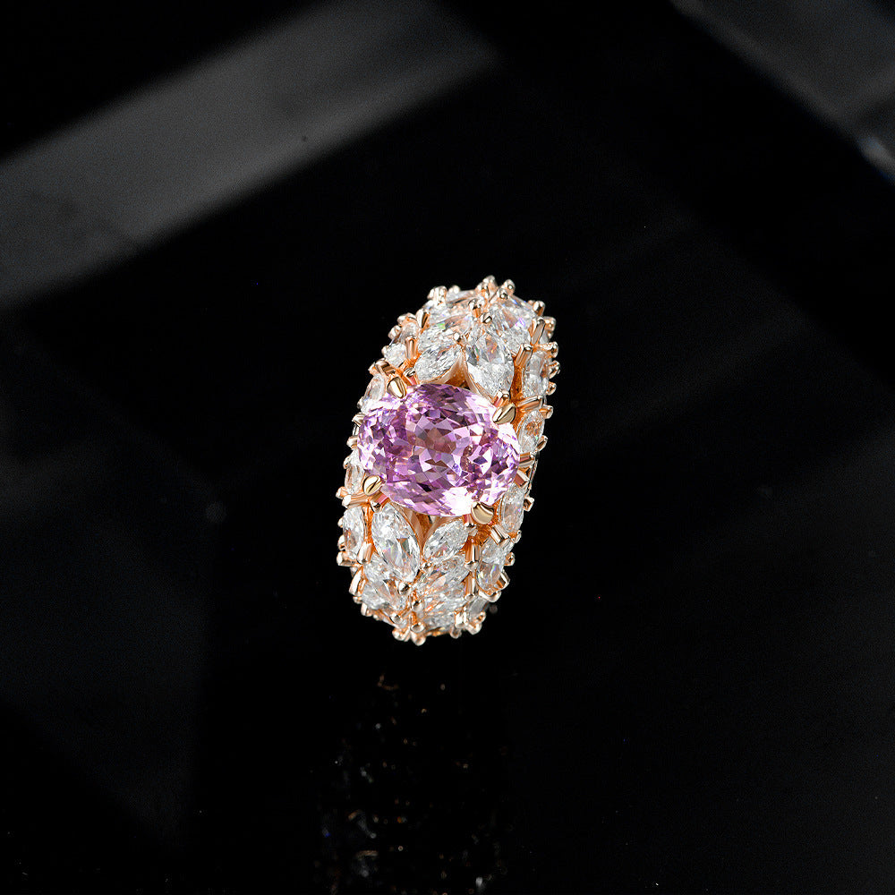 2 Carat Oval Lotus Cut High Carbon Diamond Ring – Pink or Blue Sparkling Elegance