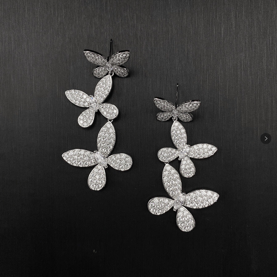S925 Sterling Silver 3.5x7mm Marquise Stud Earrings with Delicate Silver Butterfly | Fashionable 0.3ct Dynamic Ear Jewelry