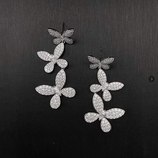 S925 Sterling Silver 3.5x7mm Marquise Stud Earrings with Delicate Silver Butterfly | Fashionable 0.3ct Dynamic Ear Jewelry
