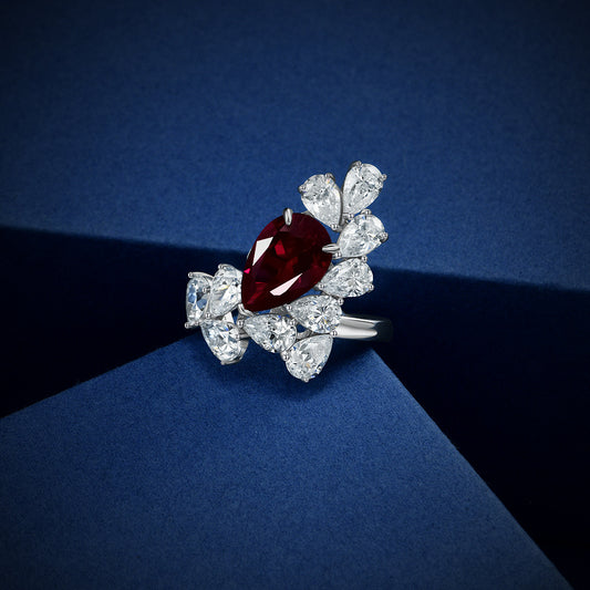 Sterling silver 925 New 3Ct Teardrop 8x12mm Lab-Grown Ruby Ring Size 5-9