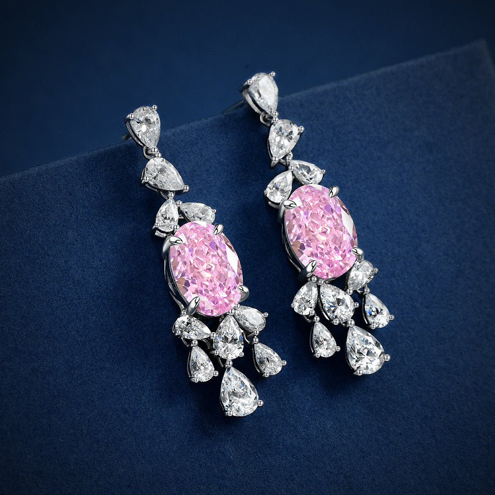 S925 Sterling Silver Sakura Pink 4ct Oval 9x13mm High Carbon Diamond Earrings | Niche Design Collection