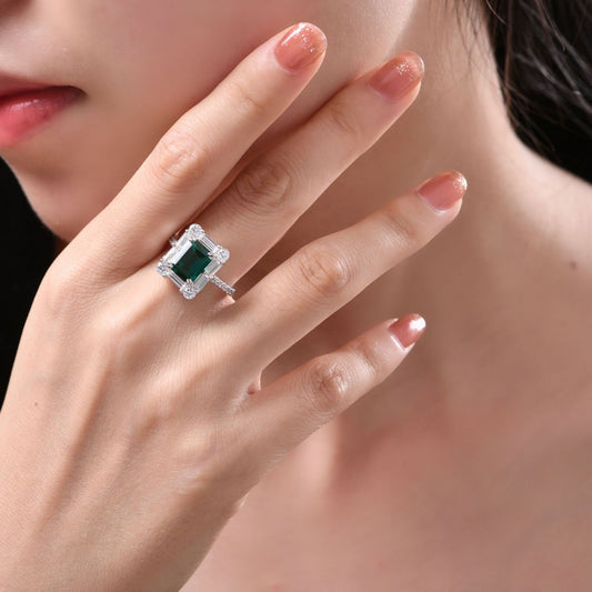 2 Carat Zambian Green Emerald Cut Lab Emerald Ring – S925 Silver 7×9mm 2025 European Chic Collection