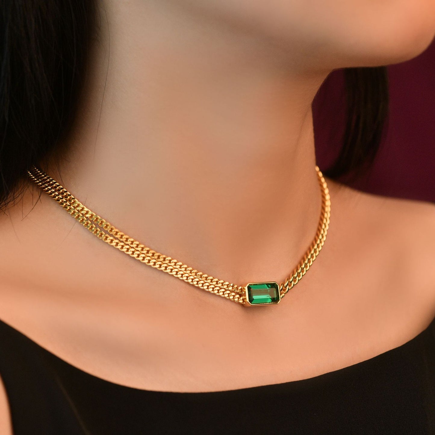 2025 New 4Ct Rectangle 7x14mm Green High-Carbon Diamond Unisex Cuban Chain, 44.5cm